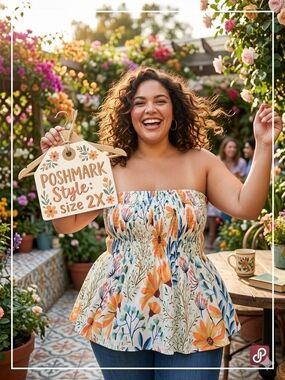 Size 2X Floral Smocked Strapless Top New Never Worn No Tags